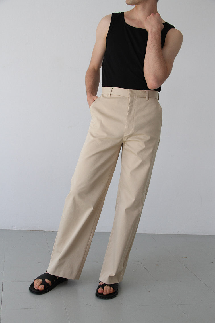 Terry Loose Bootcut Trousers Beige