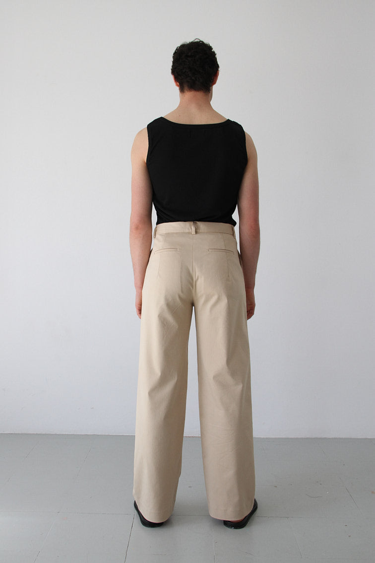 Terry Loose Bootcut Trousers Beige